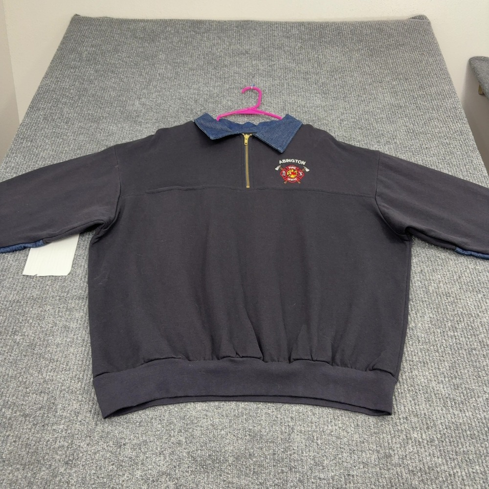 Vintage Abington Fire Rescue Game Workwear Pullover Mens 3XL Navy Cotton 1/4 Zip